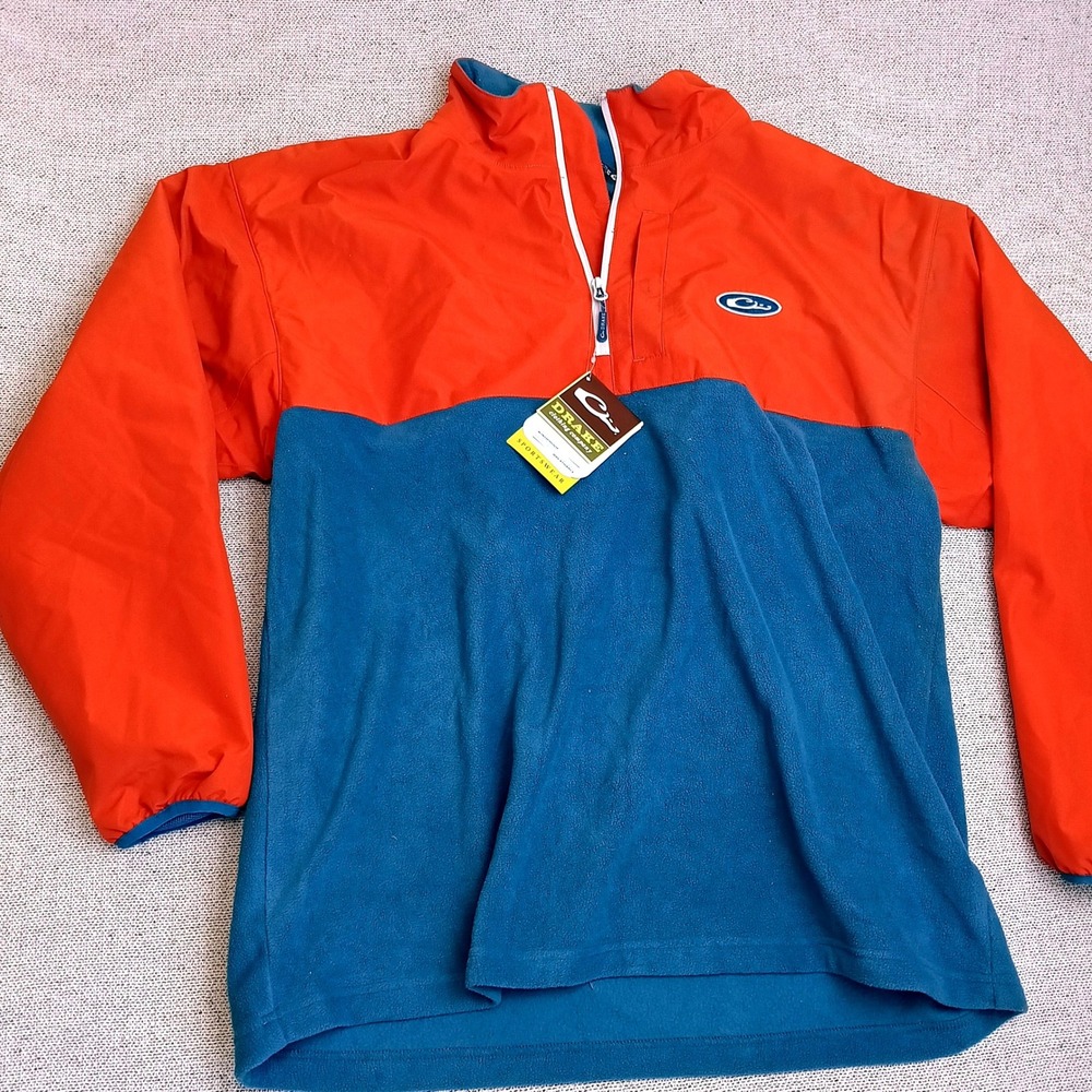 Drake Waterfowl Pullover Mens XL Orange Blue New Windproof Waterproof Fleece